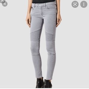 All Saints Grey skinny Moto jeans.